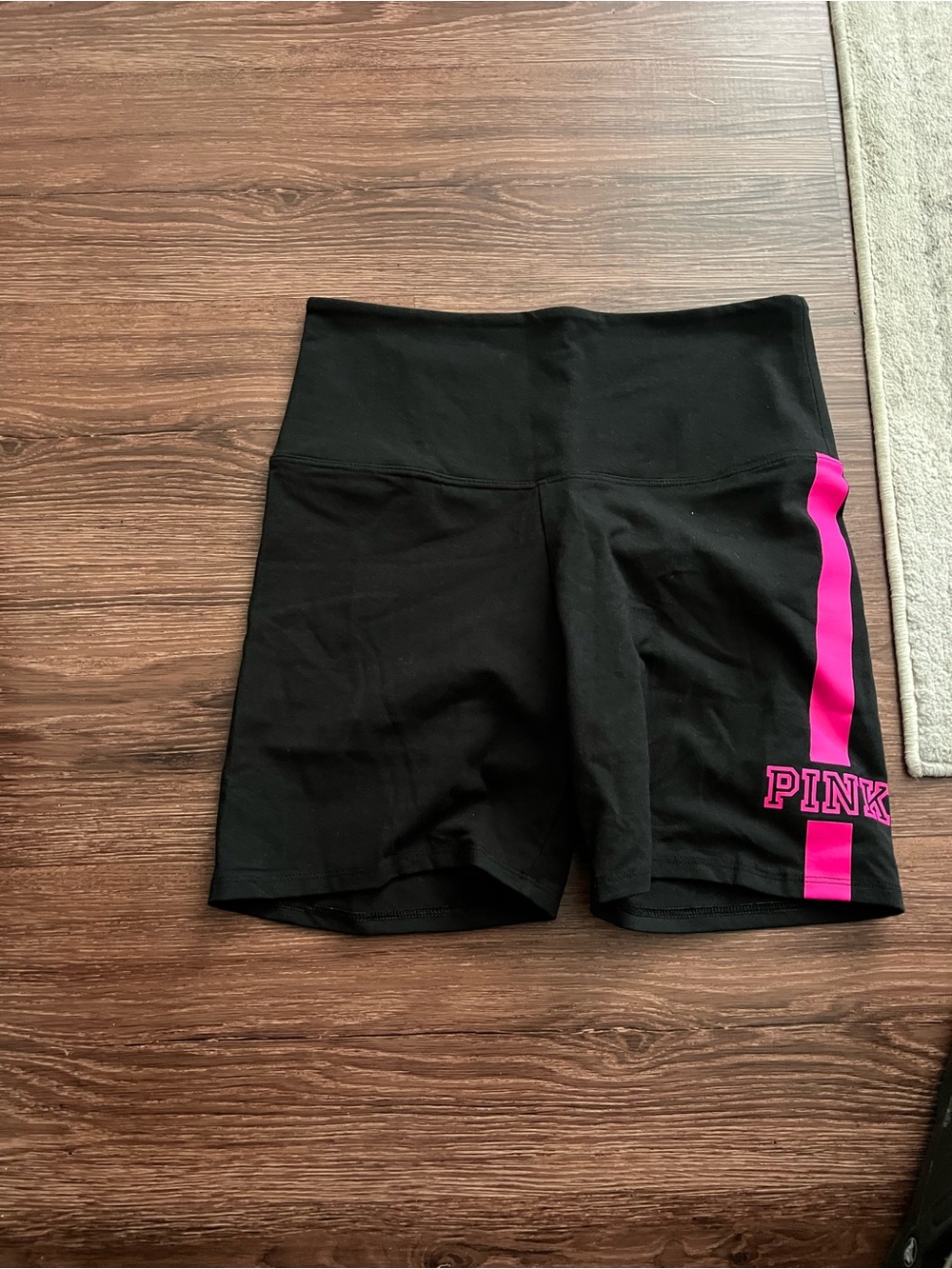 PINK by Victoria's Secret Black Bike Shorts with Hot Pink Stripe